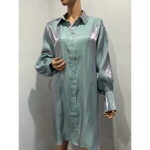 boohoo plus size Blouse Dress Size 14 Green holographic Long Sleeve